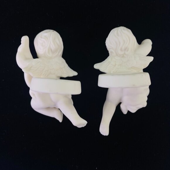 Vintage Pair Of White Bisque Porcelain Angel Candle Huggers Figurines - Picture 3 of 9